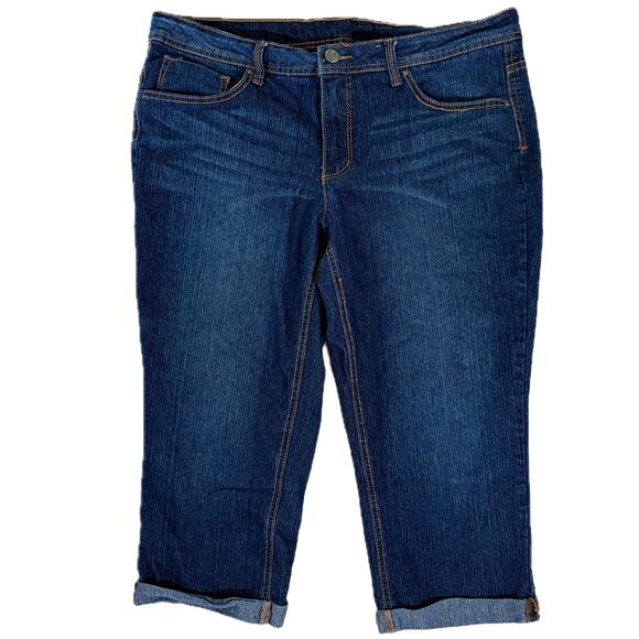 Faded Glory Jeans Capri Crop Denim Stretch Comfort - Dark Blue Cropped - Size 16 - Picture 1 of 10